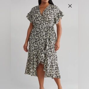 Max Studio Black and White Floral High Low Dress